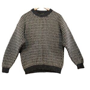 Vintage Traverse Bay Woolen Co. 100% Pure Wool Checkerboard Sweater Gray Tan